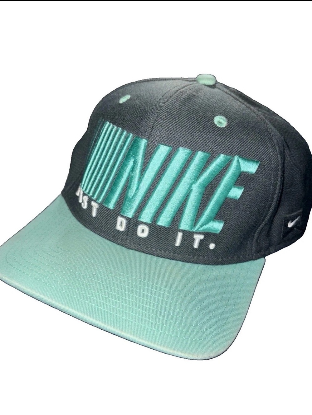 Nike Black Snapback Hat with Teal Brim and Embroidered Logo